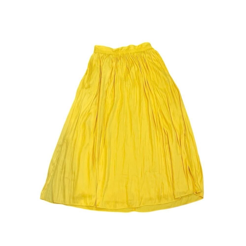 Ann Taylor Bright Yellow Daffodil Pleated Maxi Skirt Side Slits SZ 6 Flowy Drape